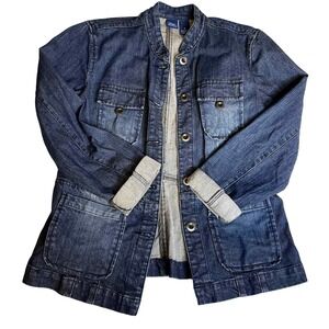 High Sierra Women Denim Jacket‎ Blue Button Up Utility Style Size M